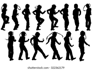 Silhouettes of a little girl on a white background