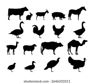 Silhouettes of livestock poultry and mammal animals