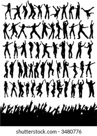 Silhouettes of lots of party people - vector