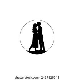 Silhouettes of lovers man and woman holding hands. Illustration icon symbol.