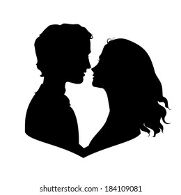 Silhouettes of loving couple