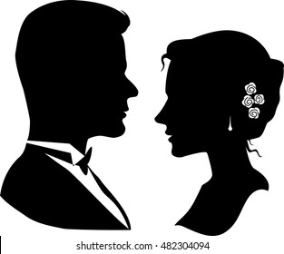 Silhouettes of loving couple