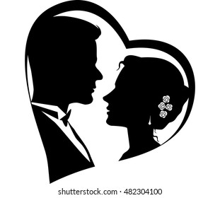 Silhouettes of loving couple