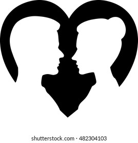 Silhouettes of loving couple