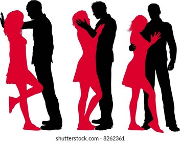 Silhouettes of loving couples