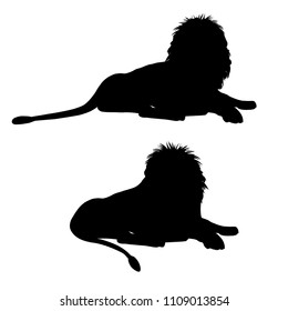 Silhouettes of a lying lion. Vector illustration isolated on the white background