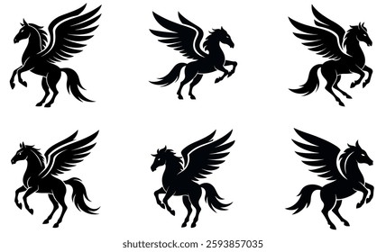 Silhouettes of Majestic Pegasus Horses