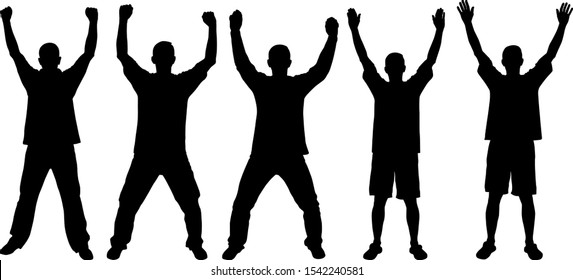 silhouettes of male with arms up