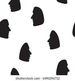 Silhouettes of male and female faces in profile. Vector black icons on a white background. Seamless pattern.