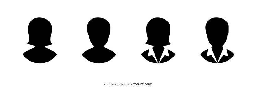 Silhouettes of male and female figures in various attire. Vector icon