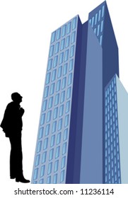 silhouettes man in blue city