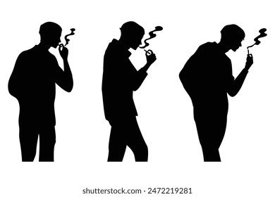 silhouettes man with cigarette smoking isolated on white background, vector design