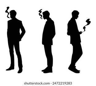 silhouettes man with cigarette smoking isolated on white background, vector design