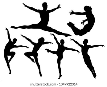 
Silhouettes of man dancing a ballet.