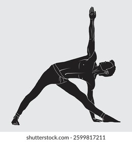 Silhouettes of man Doing Yoga Exercises | Yoga Pose Silhouette Set on White Background | Yoga Girl Illustration 