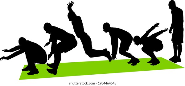 Silhouettes Man Long Jump On White Background.