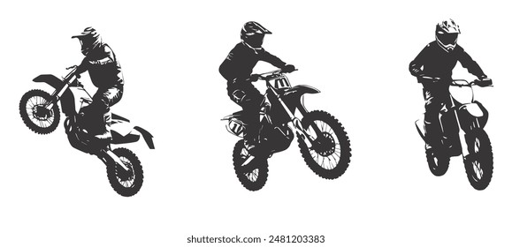 silhouettes of man riding on motocross vector design