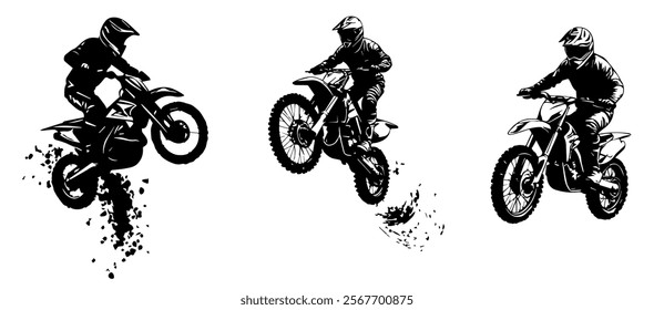 silhouettes of man riding on motocross vector design