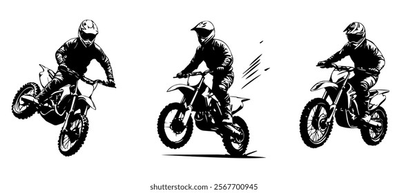 silhouettes of man riding on motocross vector design