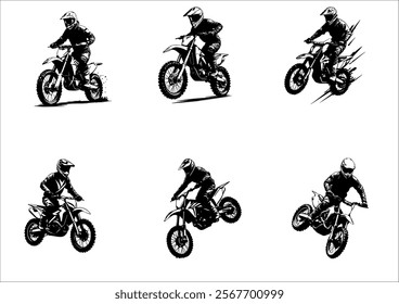 silhouettes of man riding on motocross vector design