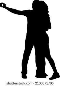 Silhouettes man taking selfie with smartphone on white background