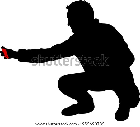 Silhouettes man taking selfie with smartphone on white background.