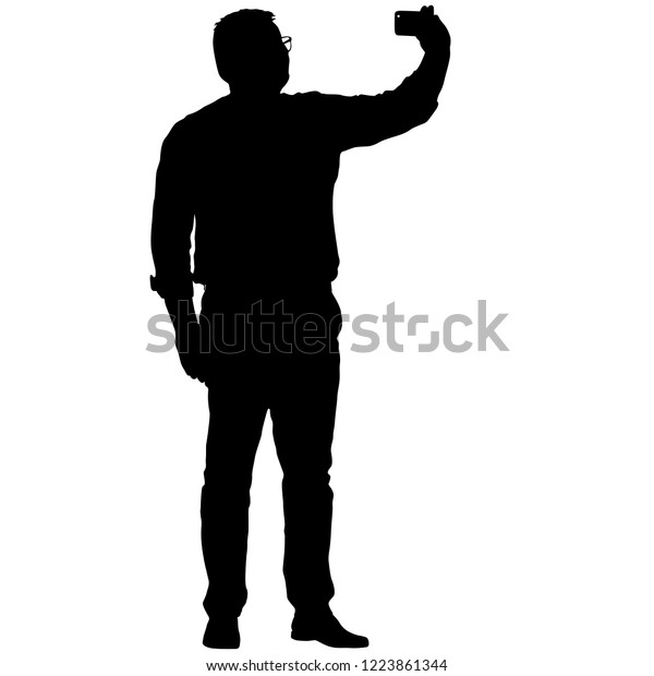 Silhouettes Man Taking Selfie Smartphone On Stock Vector (Royalty Free ...