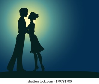 Silhouettes of man and woman