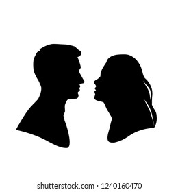 Silhouettes of man and woman, business profile avatar of two people, black color, isolated on white background