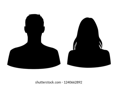 Silhouettes of man and woman, business profile avatar of two people, black color, isolated on white background