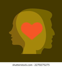 Silhouettes of a man and a woman find each other. A heart on silhouettes. 