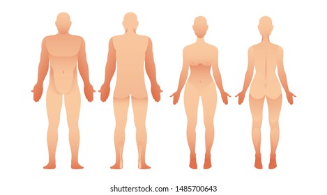 Silhouettes Of Man And Woman Front And Back View. Vector Human Body For Your Design