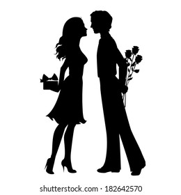 Silhouettes of man and woman with gifts