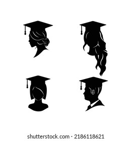 Silhouettes Of Man And Woman In Graduation Clothes On White Background