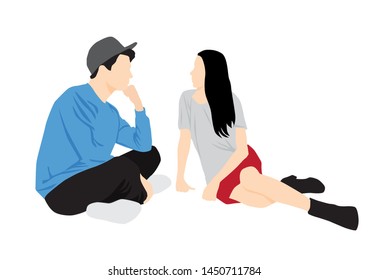 Silhouettes of man and woman sitting, cartoon character, couple business people, vector illustration, flat designe icon, isolated on white background