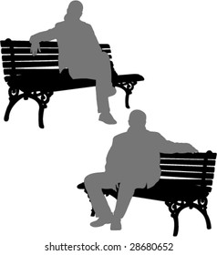 silhouettes of man and woman sitting on the park bench - vector