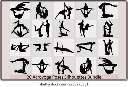 silhouettes of man and woman in various acroyoga positions,Gymnasts and athletes,illustration of men and women in an acroyoga session,