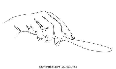 Siluetas de la mano de un hombre con un cuchillo en un estilo moderno de una línea. Dibujo continuo de líneas, contorno estético para decoración doméstica, afiches, arte mural, pegatinas, logo. Ilustración vectorial.