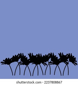 silhouettes of many flowers lined up on a light purple screen