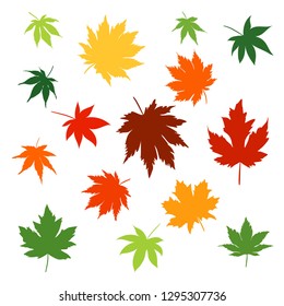 Silhouettes of maple leaves changing color from spring, summer and into fall. vector illustrator.