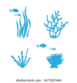 silhouettes of marine plants.  marine life set vector illustration.  underwater world corals and algae