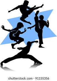 Silhouettes of martial arts fighters. Vector illustration