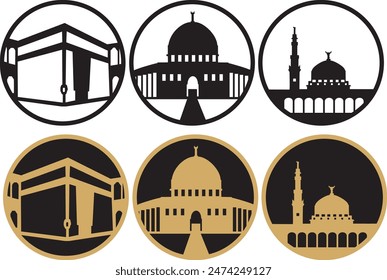 Silhouetten von Masijidil Haram, Nabawi Moschee und Al Aqso Moschee. Vektorillustration