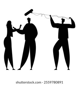 Silhouettes of Media People with Cameras and Microphones