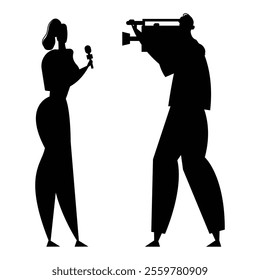 Silhouettes of Media People with Cameras and Microphones