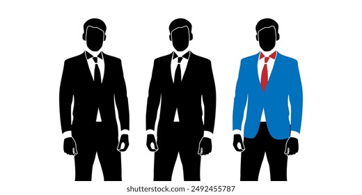Silhouettes of men in business suits, isolated on a white background