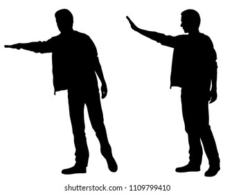 silhouettes of men calling taxi