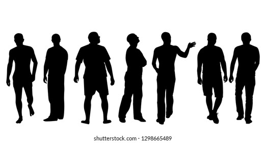 Silhouettes of men in different poses, vector.