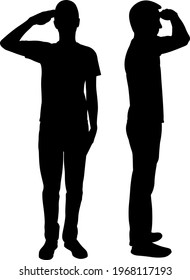 silhouettes of men doing a military salute