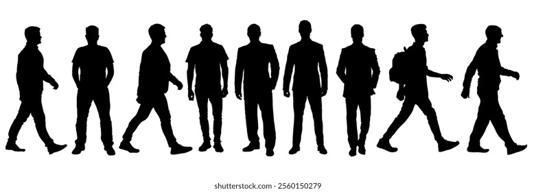 silhouettes of men, guys, boys, grandfather. shadows of people, mannequins, clothing measurements